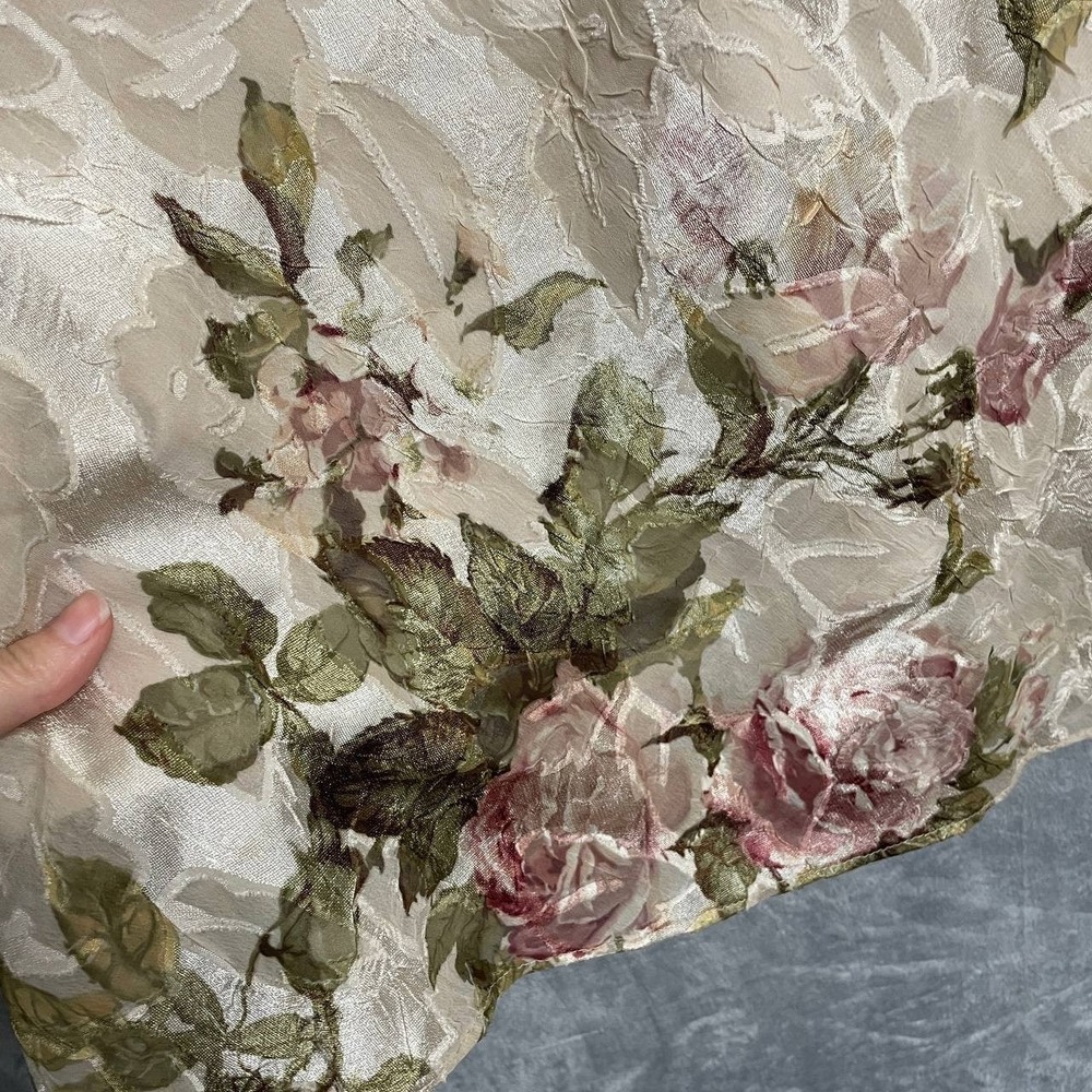 Vintage 90s Cottagecore Crinkle Satin Maxi Skirt Plus 18 Floral Stretch Waist - Picture 8 of 8